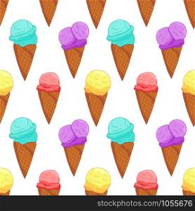 Sweet seamless pattern. Cartoon Colorful cone ice cream pattern for wallpaper design. . Colorful Ice cream seamless pattern