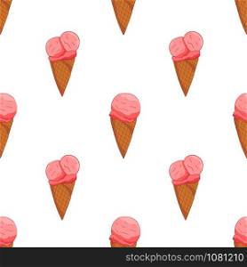 Sweet seamless pattern. Cartoon pink strawberry ice cream pattern for wallpaper design. . Pink strawberry Ice cream seamless pattern.