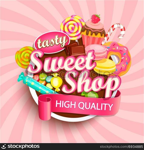 Sweet shop logo, label or emblem.. Sweet shop logo label or emblem for your design. Vector illustration.