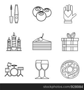 Sweet supper icons set. Outline set of 9 sweet supper vector icons for web isolated on white background. Sweet supper icons set, outline style