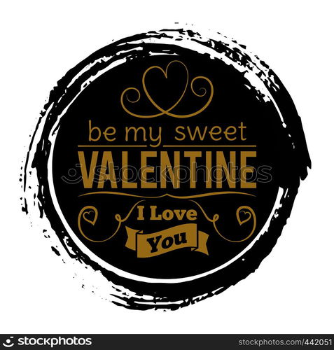 Sweet Valentines Day gold banner on black grunge backdrop - vintage love stamp design. Rubber stamp valentine holiday, love and romantic. Vector illustration. Sweet Valentines Day gold banner on black grunge backdrop - vintage love stamp design