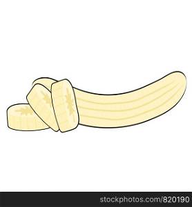Sweet yellow cartoon sliced banana on white, stock vector illustration