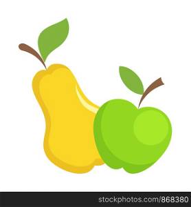 Sweet yellow pear and green apple fruits hand draw design on white, vitamin concept, stock vector illustration