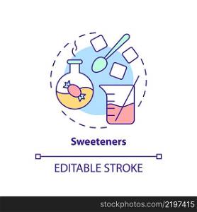 Sweeteners concept icon. Sugar substitute. Glucose and fructose. Food additives abstract idea thin line illustration. Isolated outline drawing. Editable stroke. Arial, Myriad Pro-Bold fonts used. Sweeteners concept icon