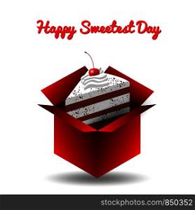 Sweetest Day. 20 October. Concept of a sweet holiday. Cake in the open red box.. Sweetest Day. Concept of a sweet holiday. Cake in the open red box.