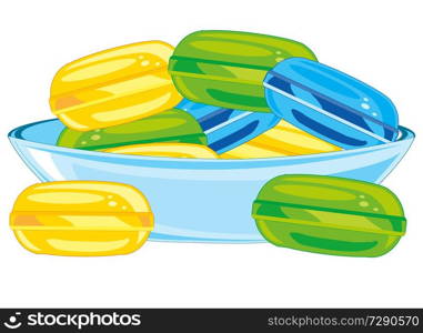 Sweetmeats lollipop on in plate on white background is insulated. Vector illustration of the sweetmeats lollipop colour in saucer