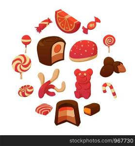 Sweets and candies icons set. Cartoon illustration of 16 sweets and candies vector icons for web. Sweets and candies icons set, cartoon style