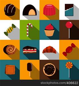 Sweets and candies icons set. Flat illustration of 16 sweets and candies vector icons for web. Sweets and candies icons set, flat style