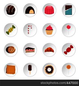 Sweets and candies icons set in flat style isolated vector icons set illustration. Sweets and candies icons set in flat style