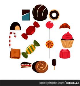 Sweets and candies icons set in flat style isolated vector illustration. Sweets and candies icons set in flat style