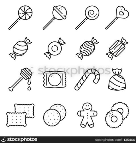 Sweets and candy icon set Line icon set. Sweets and candy icon set on white background