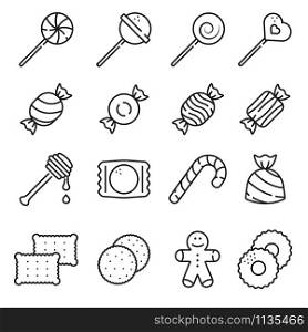 Sweets and candy icon set Line icon set. Sweets and candy icon set on white background
