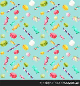 Sweets candy seamless pattern with macaron and marshmallow vector illustration