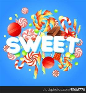 Sweets concept with multicolored candies and chocolate realistic vector illustration. Sweet Realistic Illustration