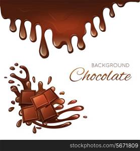 Sweets dessert chocolate bar pieces and splash drips background vector illustration