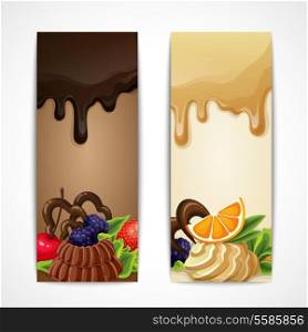 Sweets dessert food dark and white chocolate banners vertical vector illustration