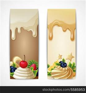 Sweets dessert food white chocolate and caramel vertical vector illustration