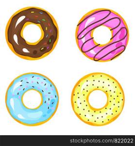 Sweets donuts sugar glazed. Vector fries pastry doughnut icons with holes isolated on white background. Dessert donut round illustration