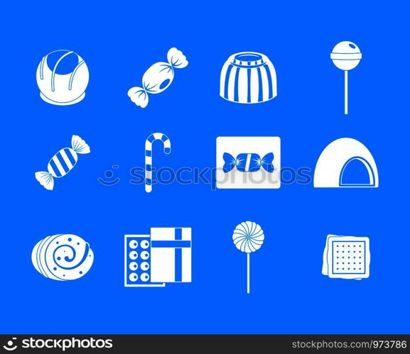 Sweets icon set. Simple set of sweets vector icons for web design isolated on blue background. Sweets icon blue set vector