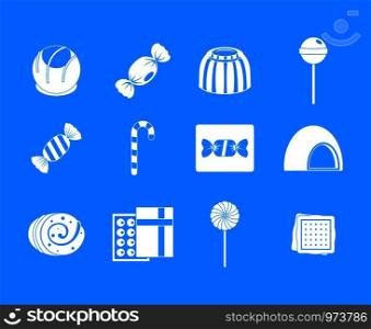 Sweets icon set. Simple set of sweets vector icons for web design isolated on blue background. Sweets icon blue set vector