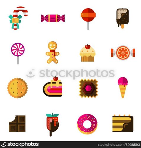 Sweets Icons Set. Sweets icons set with chocolate pie and ice cream flat isolated vector illustration