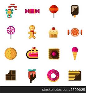 Sweets icons set with chocolate pie and ice cream flat isolated vector illustration . Sweets Icons Set