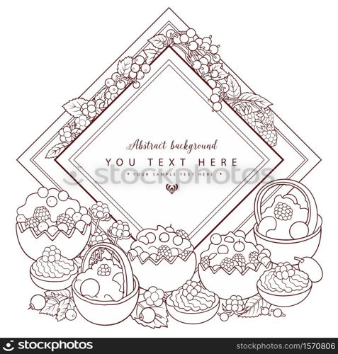 Sweets with berries and fruits hand drawn vector doodles illustration. Nature and food elements and objects cartoon background. Card design. Sweets, berries, fruits doodles illustration