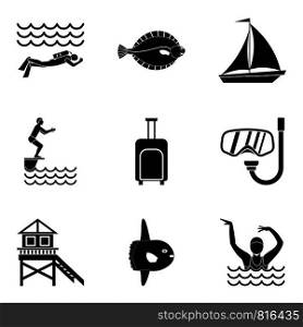 Swim in shallow water icons set. Simple set of 9 swim in shallow water vector icons for web isolated on white background. Swim in shallow water icons set, simple style