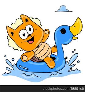 swim using a water balloon. cartoon illustration sticker emoticon