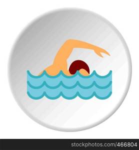 Swimmer crawling in pool icon in flat circle isolated vector illustration for web. Swimmer crawling in pool icon circle