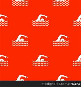 Swimmer pattern repeat seamless in orange color for any design. Vector geometric illustration. Swimmer pattern seamless