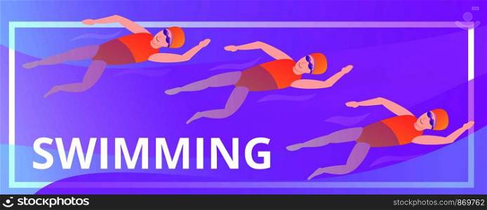 Swimming concept banner. Cartoon illustration of swimming vector concept banner for web design. Swimming concept banner, cartoon style