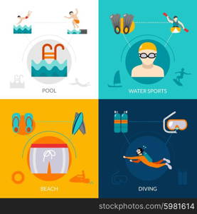 Swimming design concept set with water sports flat icons isolated vector illustration. Swimming Flat Set