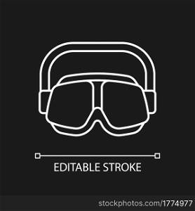 Swimming goggles white linear icon for dark theme. Eyes protection in swimming pool. Thin line customizable illustration. Isolated vector contour symbol for night mode. Editable stroke. Swimming goggles white linear icon for dark theme