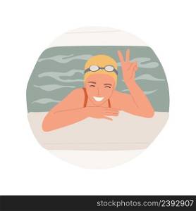 Swimming isolated cartoon vector illustration Beautiful teenage girl in goggles resting at border of swimming pool, active lifestyle, indoor sport, physical activity vector cartoon.. Swimming isolated cartoon vector illustration