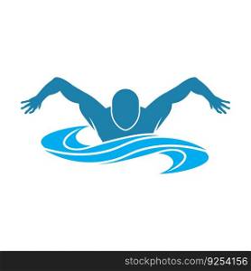 Swimming Logo. Swimmer icon with caption. Vector illustration