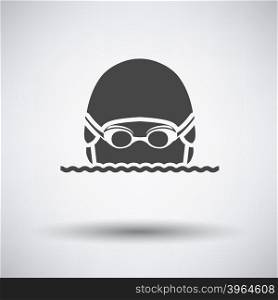Swimming man head icon on gray background with round shadow. Vector illustration.