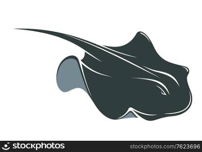 Swimming manta ray with a long tail and wing-like pectoral fins, cartoon illustration isolated on white