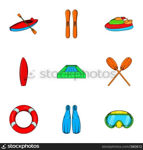 Swimming on water icons set. Cartoon illustration of 9 swimming on water vector icons for web. Swimming on water icons set, cartoon style