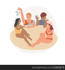 Swimming pool fun isolated cartoon vector illustration Neighbors spend time together, visit friends, sitting in swimming ring, two families having fun, leisure time on backyard vector cartoon.. Swimming pool fun isolated cartoon vector illustration
