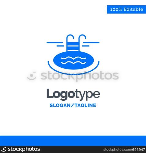 Swimming, Pool, Hotel, Serves Blue Business Logo Template