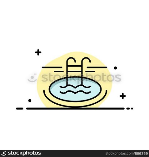 Swimming, Pool, Hotel, Serves Business Flat Line Filled Icon Vector Banner Template