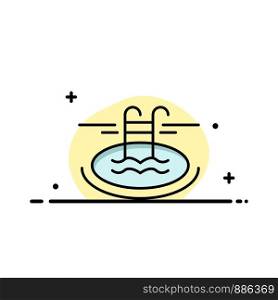 Swimming, Pool, Hotel, Serves Business Flat Line Filled Icon Vector Banner Template