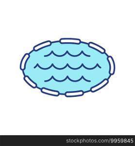 Swimming pool RGB color icon. Artificial lake. Aquafarm for fish, oyster, shrimp cultivation. Fresh water scenic. Summer recreation spot. Outdoor relaxation. Isolated vector illustration. Swimming pool RGB color icon