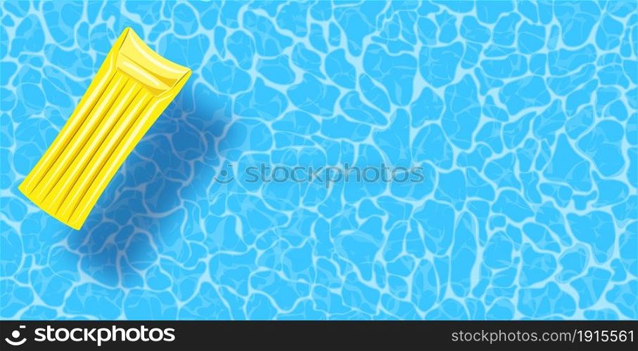 Swimming pool top view background. Rubber raft floating on water. Colorful vector poster template for summer holiday. Hello summer web banner. Vector illustration in flat style. Rubber raft floating on water