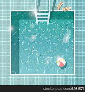 Swimming pool, top view, summer holiday vacation, clear water, vector illustration