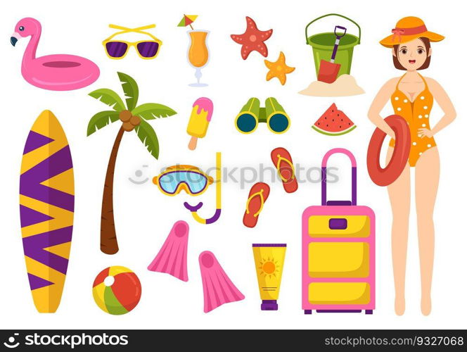 Swimming Pool Vector Illustration with Summer Vacation Landscape Concept and Swim Summer Activity in Flat Cartoon Hand Drawn Background Templates