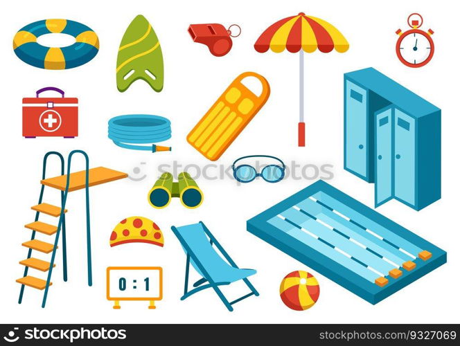 Swimming Pool Vector Illustration with Summer Vacation Landscape Concept and Swim Summer Activity in Flat Cartoon Hand Drawn Background Templates