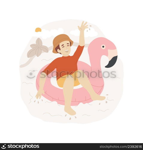 Swimming ring isolated cartoon vector illustration Kid in pink flamingo ring floating in a pool, swimming with lifebuoy, leisure activity on water, relax time, summer vacation vector cartoon.. Swimming ring isolated cartoon vector illustration