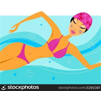 Swimming sexy woman in water pool